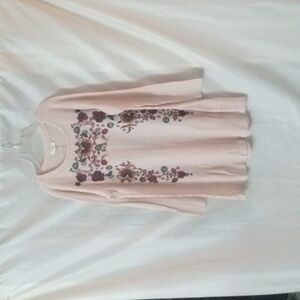 Umgee Long Sleeve Waffle Knit Floral Embroidered Dress  sz L Beige NWT